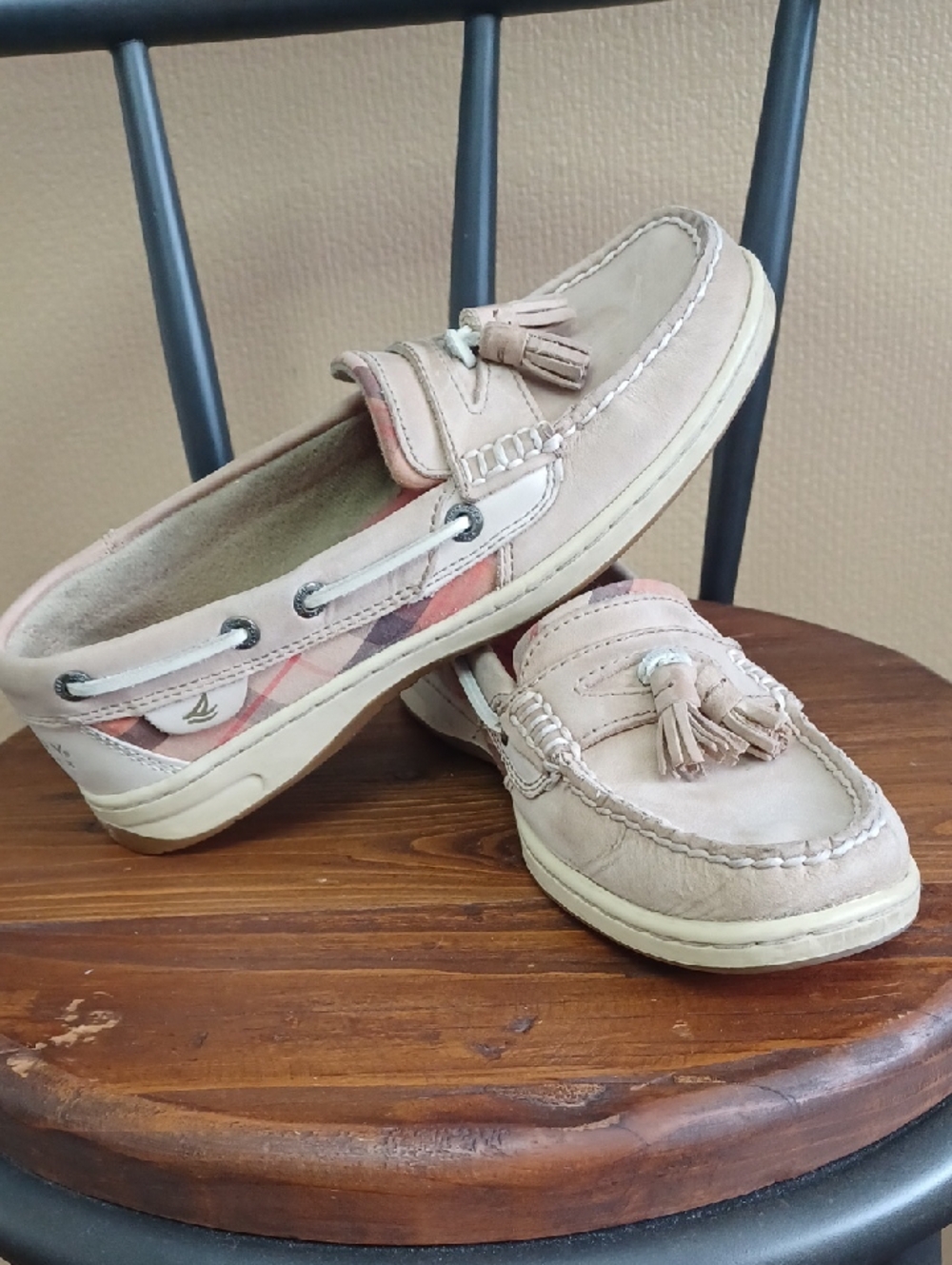 Sperry Tan/Coral  Leather Tassel Slip-on Loafers/Boat Shoes W/Arch Support W-6.5